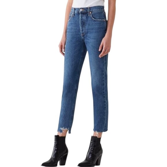 Agolde Riley High Rise Straight Leg Crop Jeans Size 27 In Veto Faded Distressed - Picture 4 of 13